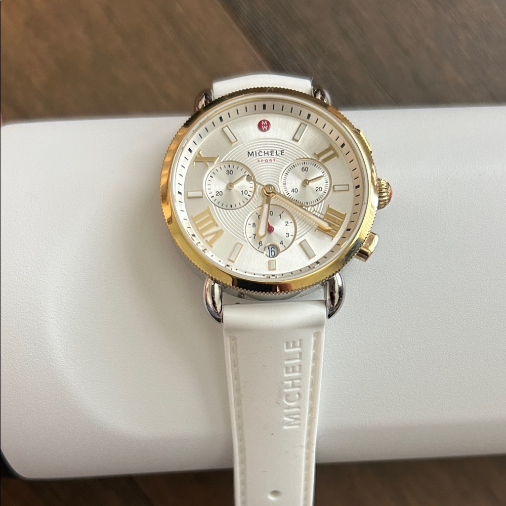 Michele White and Gold Women's Chronograph Watch